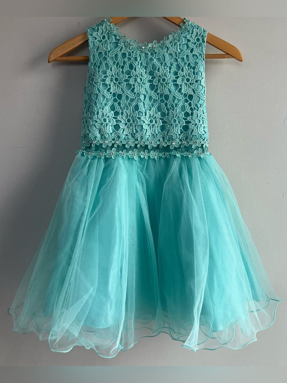Joy Kids Girls Size 8 Aqua Lace Tulle Party Dress Sleeveless Wedding Formal